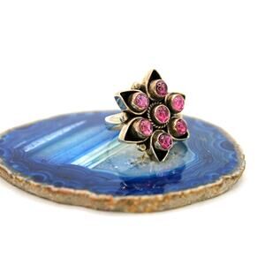 Sterling Silver Six Point Garnet Cabochon Star Ring